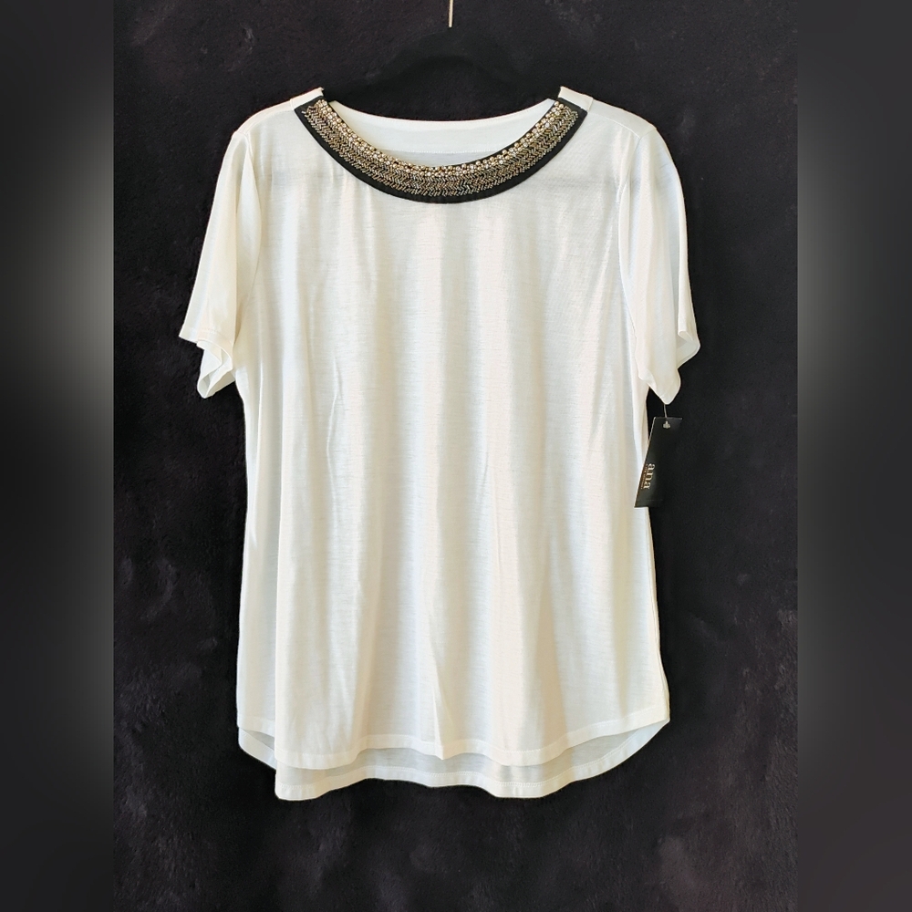 White "Snowdrift-DD" Top with Beaded Neckline